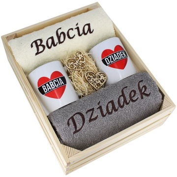 PREZENT ZESTAW RĘCZNIKI + KUBKI BABCIA i DZIADEK