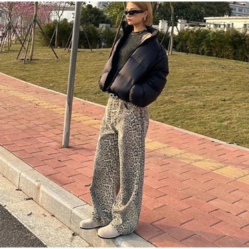 Woman Vintage Leopard Jeans 2024 Y2k Spring Autumn