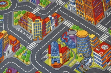 Dywan dziecięcy ULICZKI BIG CITY szary MIASTO DROGI RONDO ULICE 200x400 cm
