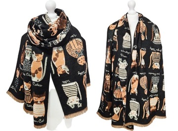 ELEGANCKI CIEPŁY SZAL SZALIK chusta w KOTY CAT