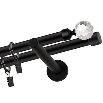 KARNISZ PODWÓJNY METALOWY CZARNY MAT 180cm CRYSTAL GLAMOUR