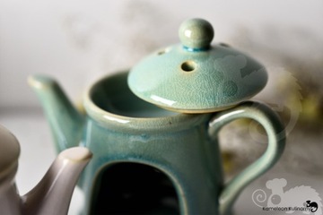 KOMINEK CERAMICZNY Z POKRYWĄ na OLEJKI ETERYCZNE wosk CZAJNICZEK SZARY BRĄZ