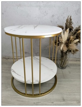 LOFT Glamour GOLDEN Белый МРАМОР журнальный столик, 51 см, устойчивый