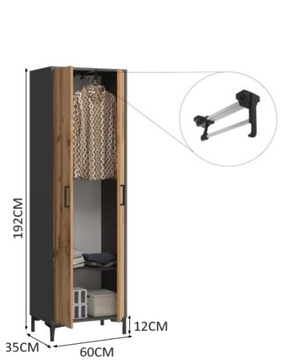 ШКАФ ДЛЯ ОДЕЖДЫ 2-ДВЕРНЫЙ + ВЕШАЛКА ГРАФИТ ВОТАН ДУБ САНТАГО 2D