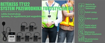 Retekess TT122 Wireless Audio Turist Guide, 2.4 GHz Przewodnika Audio, 150M