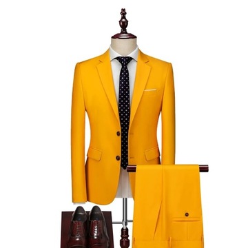 Garnitur męski Deluxe Suits marynarka + spodnie żółty Yellow M - 6XL