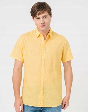 Pepe Jeans NH4 baj żółta koszula krótki rękaw logo regular fit len M