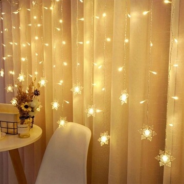 KURTYNA ŚWIETLNA LAMPKI LED GIRLANDA ŚNIEŻYNKI3,5m