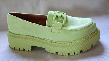 IDEAL SHOES - Damskie Seledynowe Mokasyny na Platformie 40