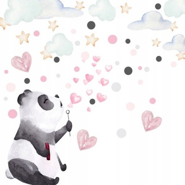 Naklejka ścienna pastel panda serduszka dla dzieci