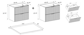 Подвесной комплект для ванной комнаты, черный, для умывальника, 120 стоек, рифленые фасады, СТОЛЕШНИЦА