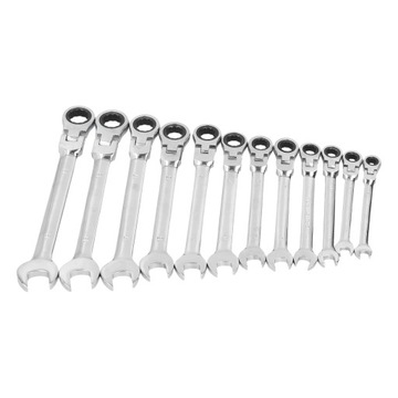 Zestaw kluczy grzechotkowych z elastyczną głowicą, 12 szt., metryczny