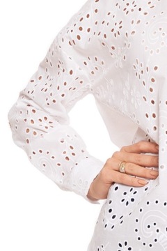 ЭЛЕГАНТНАЯ БЕЛАЯ ЖЕНСКАЯ РУБАШКА, ХЛОПОК, АЖУР, СВОБОДНАЯ БОХО МОРАЙ, размер XXL