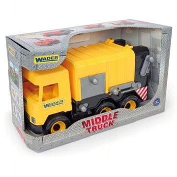 Желтый мусоровоз WADER, большой грузовик 43 см 32123