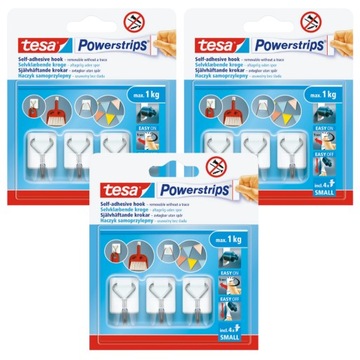 TESA POWERSTRIPS Haczyki metalowe samoprzylepne łazienkowe białe 1kg x3