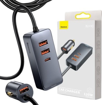 ŁADOWARKA SAMOCHODOWA NA PRZEWODZIE Baseus Share Together 120W 3A 3x USB-A