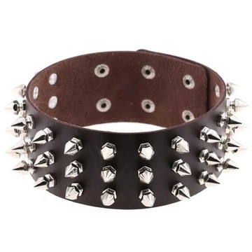 Hot Punk Rock Vintage Spike Rivets Wide Black Rose PU Leather Torques