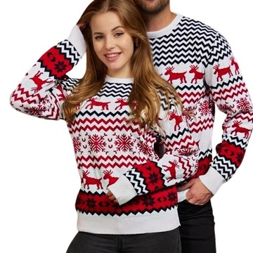 SWETER ŚWIĄTECZNY CIEPŁY DAMSKI WZORKI BIAŁY