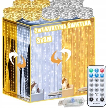 KURTYNA ŚWIETLNA LAMPKI CHOINKOWE ŚWIĄTECZNE 3X3M GĘSTE ŚWIATEŁKA 300LED