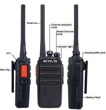 Retevis RT24 Walkie Talkie, радио PMR446 с гарнитурой, 3 км