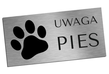 Tabliczka Uwaga Pies srebrna inox 10x20cm
