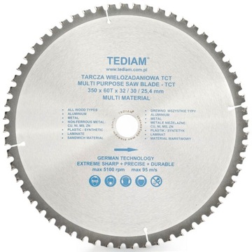 TARCZA TNĄCA PIŁA WIELOZADANIOWA TCT TEDIAM 350x32x60T DO DREWNA METALU