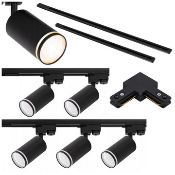 Zestaw oświetlenie szynowe 2m + 1m 5x lampa GU10 listwa CZARNY szynoprzewód