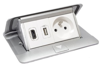 Gniazda chowane w blat podłogę HDMI USB aluminium