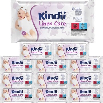 Kindii Linen Care Chusteczki nawilżane dla niemowląt i dzieci 60 sztuk x 12