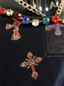 Gotycka barokowa bluzka krzyż mgiełka cyrkonie S