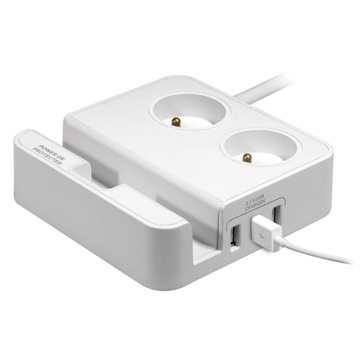 Listwa zasilająca, 2 gniazda, biała, Logo, 3x USB,