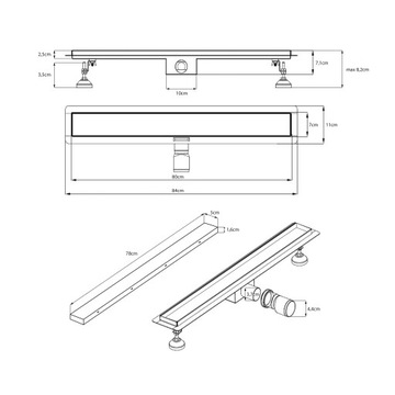 ЛИНЕЙНЫЙ СЛИВ VETTÄ 2в1 80см НИЗКИЙ СИФОН 52мм ВЫСОКАЯ ПРОИЗВОДИТЕЛЬНОСТЬ