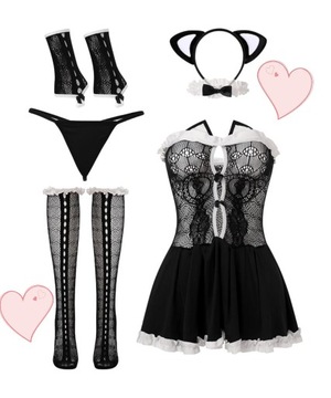 Komplet bielizna damska 6 ELEM. strój kota kocica M/38 sexy pokojówka