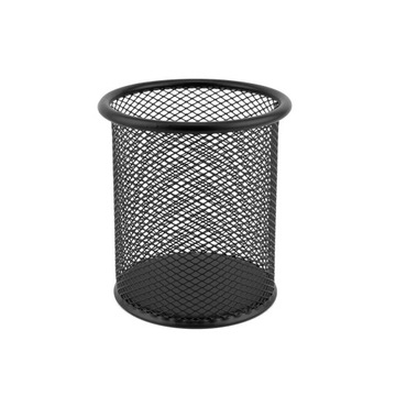 Pojemnik na długopisy metalowy okrągły czarny kubek na biurko organizer