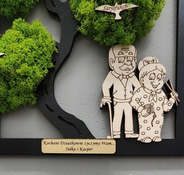 Дерево бонсай с мхом День бабушки и дедушки, гравюра с птицами, 37x24