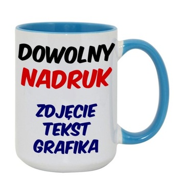 DUŻY KUBEK Z TWOIM NADRUKIEM - NIEBIESKIE DODATKI