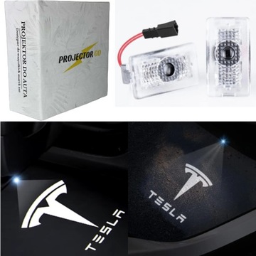 TESLA ZESTAW LOGO LED POWITALNE ŚWIATŁO PROJEKTOR DO AUTA MODELE S 3 Y X
