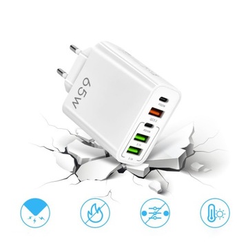 ŁADOWARKA SIECIOWA SZYBKA USB-A USB QC 3.0 65W USB-C PD TYP C DO TELEFONU