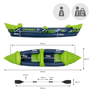 Каяк Cruiser X1 с алюминиевым двойным веслом