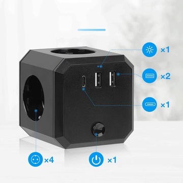 НАСТЕННЫЙ РАЗЪЕМ CUBE 7 В 1 НАСТЕННАЯ USB-РОЗЕТКА С ВЫКЛЮЧАТЕЛЕМ