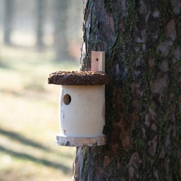 ДЕРЕВЯННАЯ СКВОРОТКА ДЛЯ ПТИЦ СИСЬКА С НАТУРАЛЬНОЙ ОТВЕРСТКОЙ КОРМОВКА ДОМИК