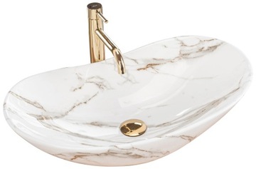 Umywalka Nablatowa Ceramiczna 60 Marmur Białą Royal Lava REA Owalna