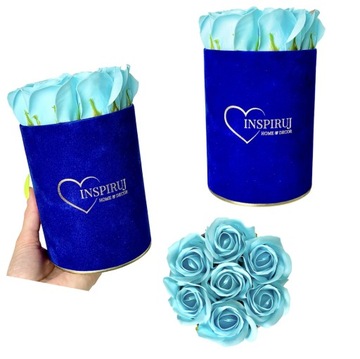 FLOWERBOX Z KWIATAMI MYDLANYMI PREZENT KWIATY RÓŻE MYDLANE WELUROWE PUDEŁKO