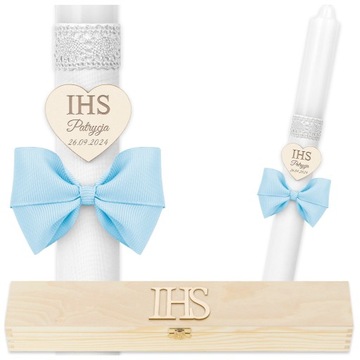 Świeca Komunijna pudełko drewno Świeca do Komunii Imienna Świeca na Komunię
