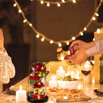 WIECZNA RÓŻA W SZKLE LED PUDEŁKO PREZENT NA DZIEŃ KOBIET WALENTYNKI