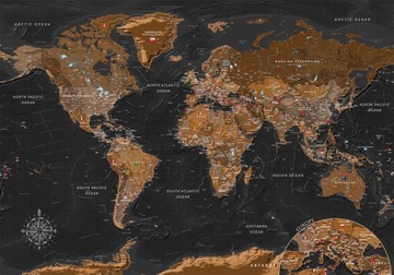 FOTOTAPETA PREMIUM MAPA ŚWIATA POLITYCZNA BRĄZ CIEMNA DO SYPIALNI 450x315