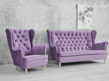 SOFA USZAK 2 osob + FOTEL USZAK styl skandynawski