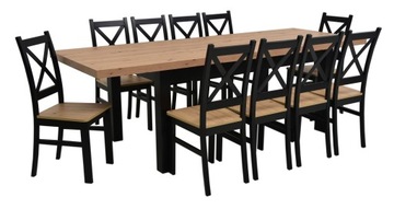 SOLIDNY stół drewniany 10 krzeseł BOHO do JADALNI