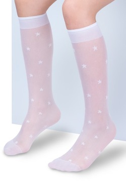 2 ПАРЫ необычных белых носков до колена для девочек с цветочным узором, не вызывающих давления.