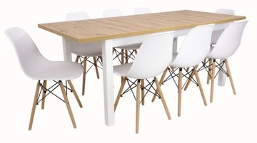 ZESTAW boho stół rozkładany + kubełkowe krzesła x8